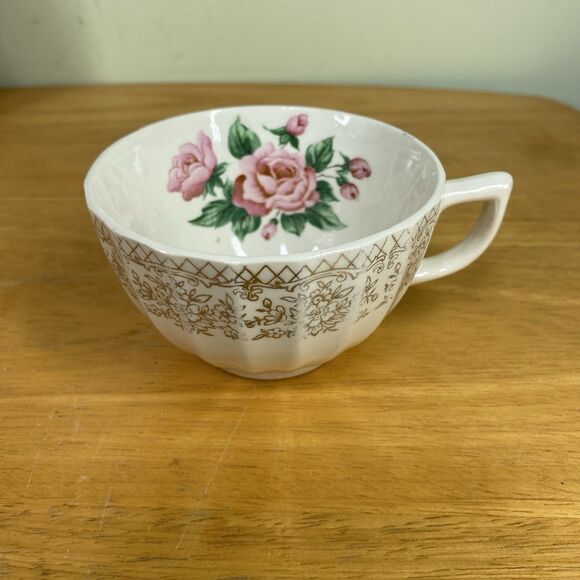 Vintage Sebring China Bouquet Cup and Saucer Set Pink Roses Gold Trim Cottage - Picture 4 of 15